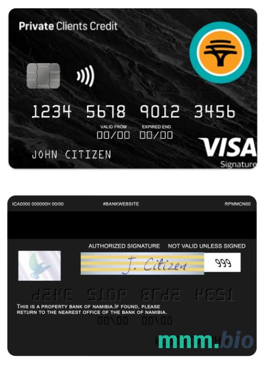 Namibia First National Bank private clients credit visa podpis